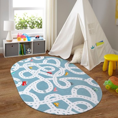 LIVEBOX Large Washable Kids Rug, 4'x6' Non-Slip Car Road Rug for Playroom, Fu...
