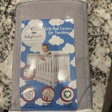 3Pcs Gray Crib Rail Cover Protector Safe Teething Guard Wrap for Standard Crib