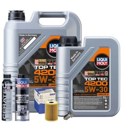 Motoröl 5W30 LIQUI MOLY 6L+MAHLE Ölfilter+Spülung+Cera Tec+Ölablassschraube