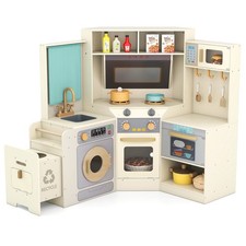 Corner Kitchen with Lights and Sounds Interactive Wooden Playset for Ages 3 