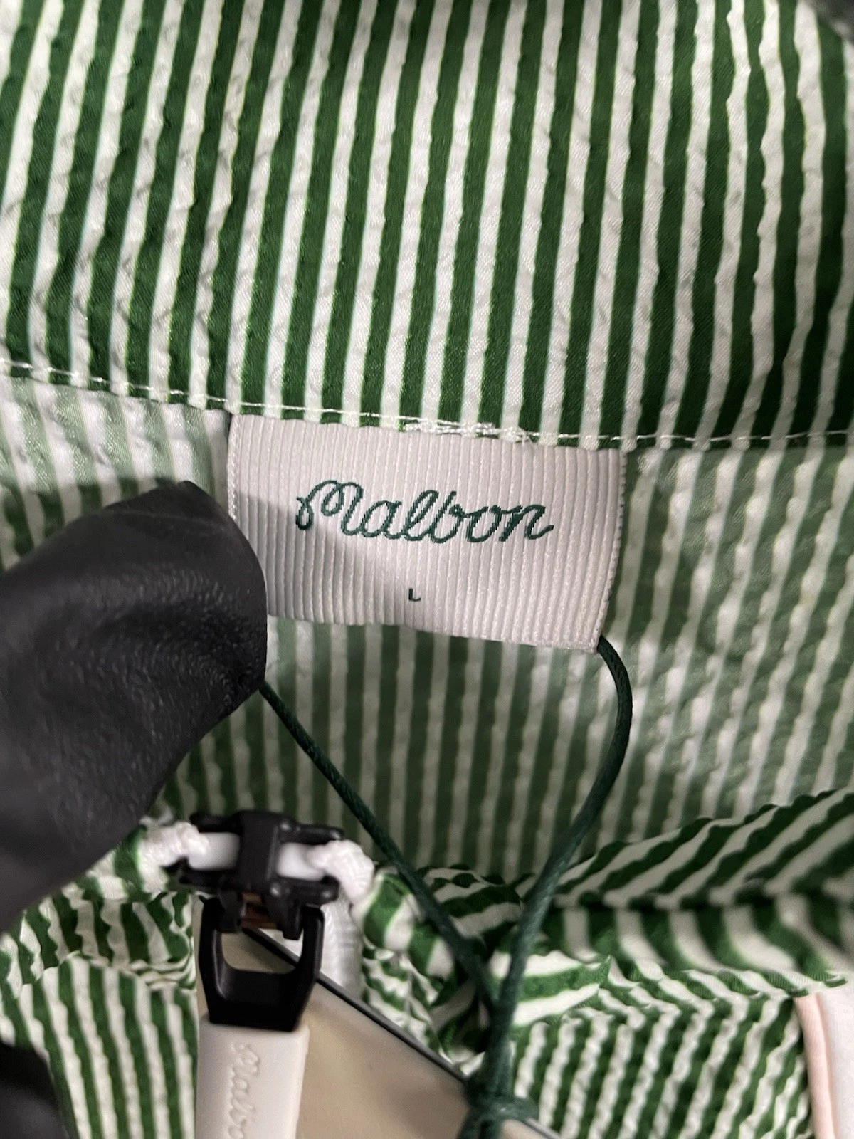 Malbon Valero Pullover Seersucker Quarter Zip Garden Green Large NWT image 4