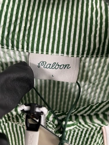 Malbon Valero Pullover Seersucker Quarter Zip Garden Green Large NWT image 4