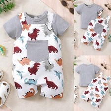 Toddler Baby Boy T Shirt Tops Cartoon Dungarees Jumpsuit Clothes Outfit Set