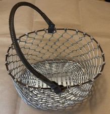 Beautiful Vintage Metal Wire Mesh/Woven Basket w/ Brass Handle, 8-3/4” x 6-3/4”