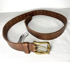 Vtg Chaps Unisex Genuine Leather Brown Belt Size M 34-36" Two Prong Gold Tone