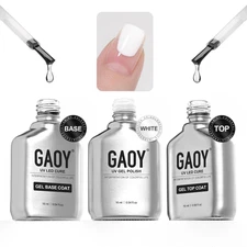 Gel Top Coat, Base Coat and White Gel Polish Set, 3 Pcs 16Ml Clear Glossy No Wip