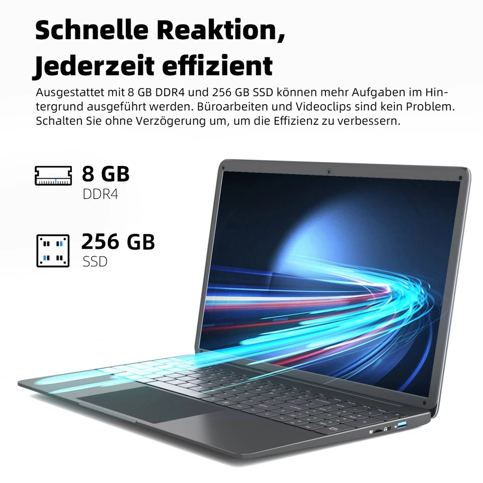 SGIN Notebook 15,6 Zoll Laptop 8GB RAM 256GB SSD Intel Quad-Core 2,8GHz Win 11 - Bild 2 von 4