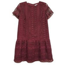 Ann Taylor LOFT Embroidered Mini Dress Red Maroon Ruffles Tiered Lined Lace Sz 4