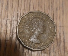 1960 Queen Elizabeth II British ThreePence Coin.