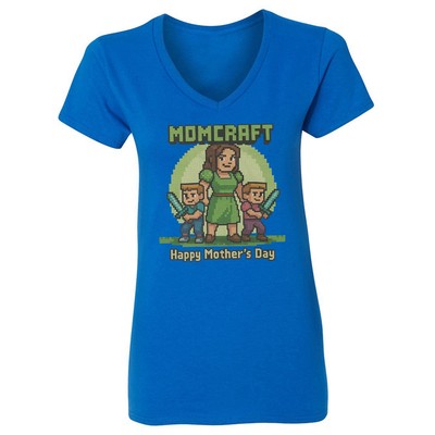 Momcraft - Funny Pixel Game Mom Happy Mother�s Day Ladies' V-Neck Tshirt