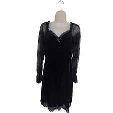 Whimsey Goth Velvet Mini Dress Lace Long Sleeve Gothic Lolita Party Cocktail L