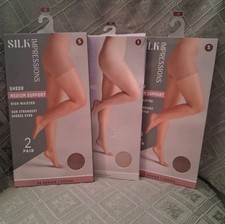 NIB 6 Pair Silk Impressions Pantyhose 2-Med Support 1-Ultra Fine Sheer-Size S
