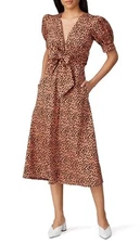 RTR Love, Whit Dotted Puffed Sleeve Midi Dress Small Button Down Rent The Runway