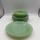 Vintage Fire King jadeite Green Saucer Plates Jane Ray Pattern 7 plates 2 bowls.