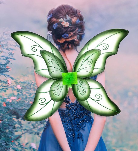 Mozlly Green Fairy Wings - 2 Layer Butterfly Pixie Fairy Wings - 20 inches - Picture 2 of 7