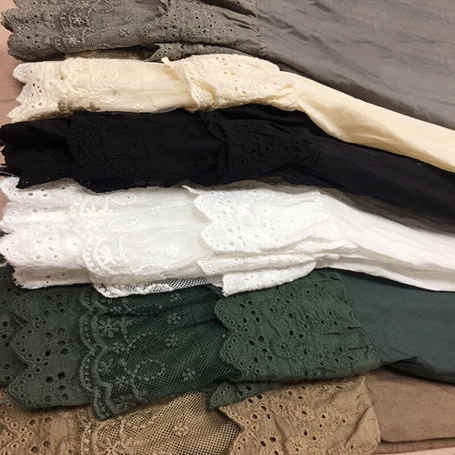 Pantalones para mujer de algodón de pierna ancha recta pantalones de encaje en capas informales japoneses - Imagen 11 de 25