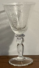 Pottery Barn Bubble Art 7 1/4" Wine Goblet Drinking Glass Clear Stem Vintage