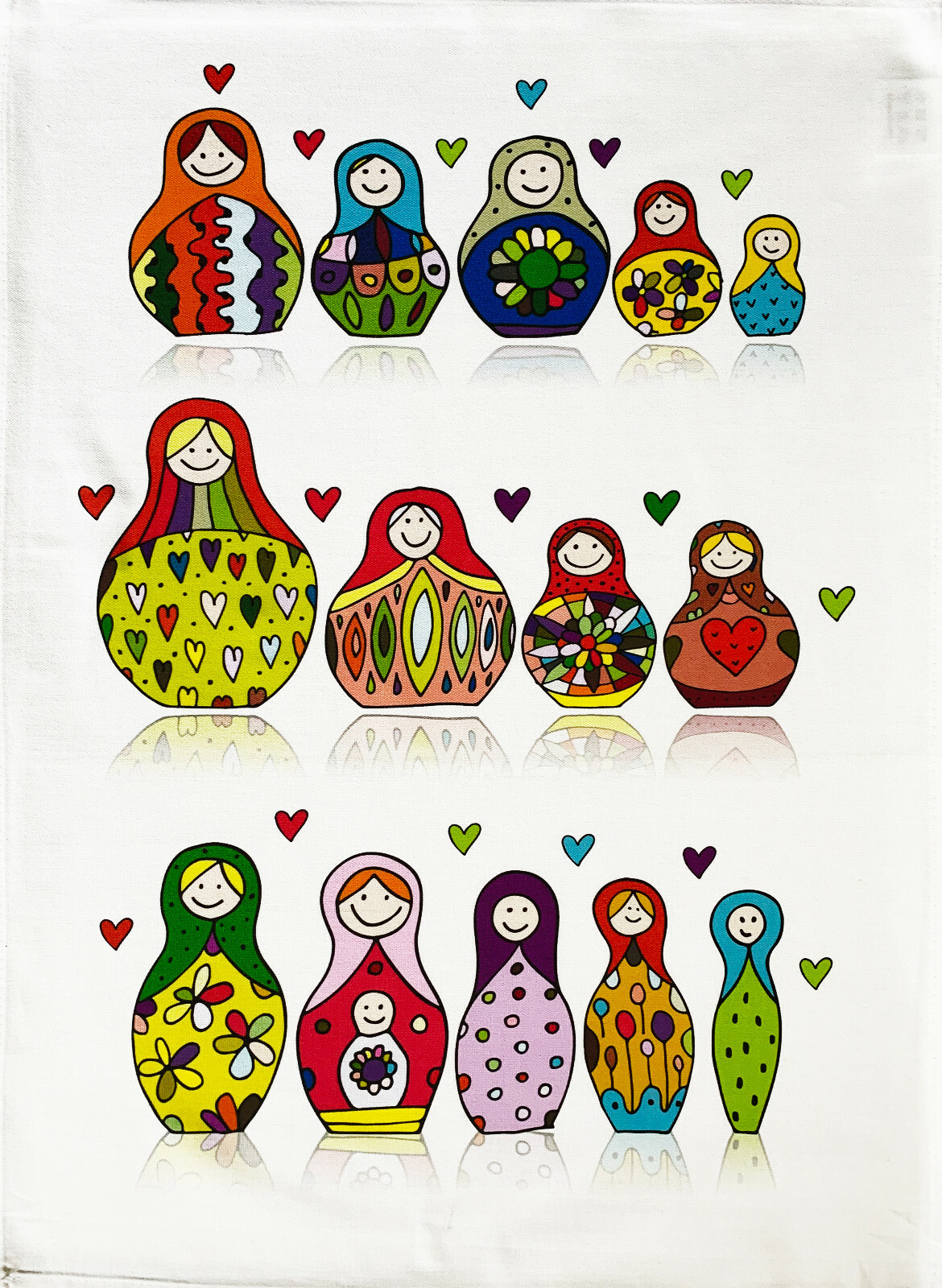Cotton Tea Towel The Colourful Russian Doll (Matryoshka)  machine washable