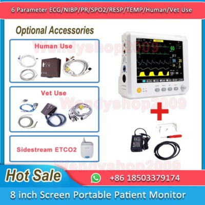 ECG/NIBP/PR/SPO2/RESP/TEMP 8 '' screen portable 6-parameter vital signs monitor