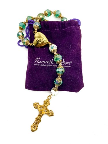 Collana rosario oro perle cristalli verdi cattolici medaglia miracolosa - Foto 8 di 8
