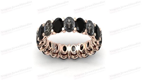 Banda de eternidad de ónix negro relleno de oro de 14 k en anillo de compromiso de plata de ley 925 - Imagen 49 de 109