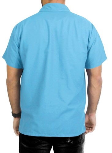 LA LEELA Men's Short Sleeve Button Down Solid Shirt Casual Casual L Sky, Plain - Picture 2 of 3