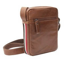 Texan Men's Cognac Brown Soft Leather Small Shoulder Flight Bag Crossbody  NEW