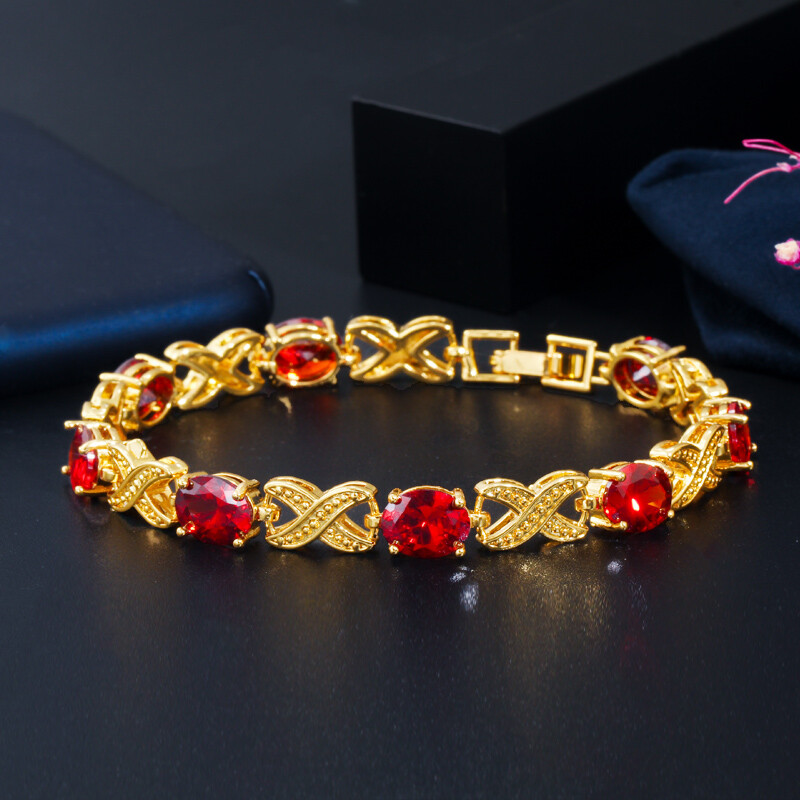 Vintage Oval Cut Indian Gold Plated Cubic Zirconia Red Cross