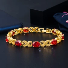 Vintage Oval Cut Indian Gold Plated Cubic Zirconia Red Cross Bracelet for Women