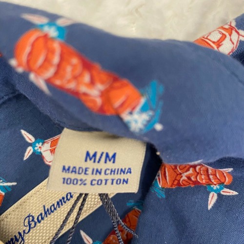Camisa mediana para hombre Tommy Bahama con botones Tiki Martini manga corta bolsillo azul - Imagen 5 de 6