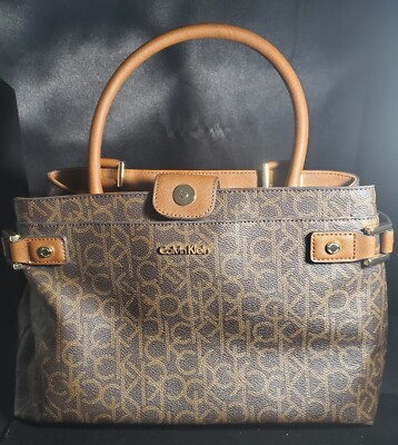 Calvin Klein Designer Handbag Brown Tan Logo Purse