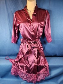 Satin Silk Women's Bridal Short Lace Up Kimono Robe Sleepwear Sexy Lady Wedding 