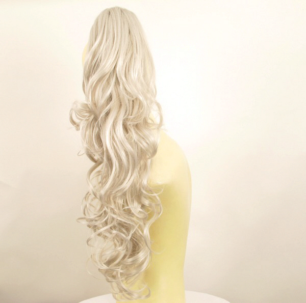 Postiche queue de cheval bouclée 65 cm blond blanc n° 6 60 - 3