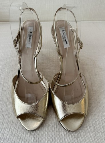 L K Bennett Camilla Soft Gold Leather Sandals Heels Size 42 USED - Picture 5 of 12
