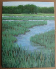 Original Painting MARSH WET LAND TREE LAKE WATER NATURE MODERN HOME DECOR LARGE 