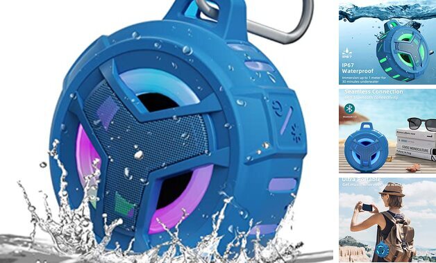 Shower Bluetooth Waterproof Speaker, IPX7 Floating Portable Coral Blue-image