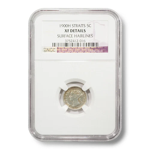 1900H British Straits Settlements Victoria 5 Cents XF-DETAILS NGC Encapsulated S