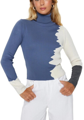Damen Rollkragenpullover mit Farbblock und hohen Kragen 01098