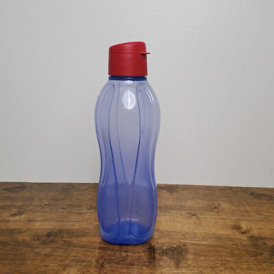 Tupperware Large Blue Eco Water Bottle 1L w/ Red Flip Cap