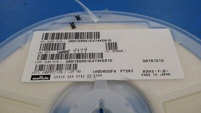 (100 PCS) GRM155R61E474KE01D MURATA MLCC, CAP CER 0.47UF 25V X5R 0402 ROHS