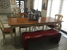 Ethan Allen Solid Wood Dining Table and Upholstered Chairs 