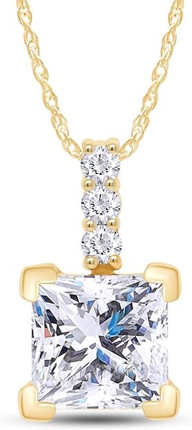 2Ct Solitaire Square Pendant 18" Necklace Lab Created Moissanite 10K Or 14K Gold