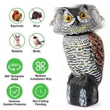 Lifelike Owl Decoy Rotating Head Outdoor Garden Repellent Bird Scare Repellence