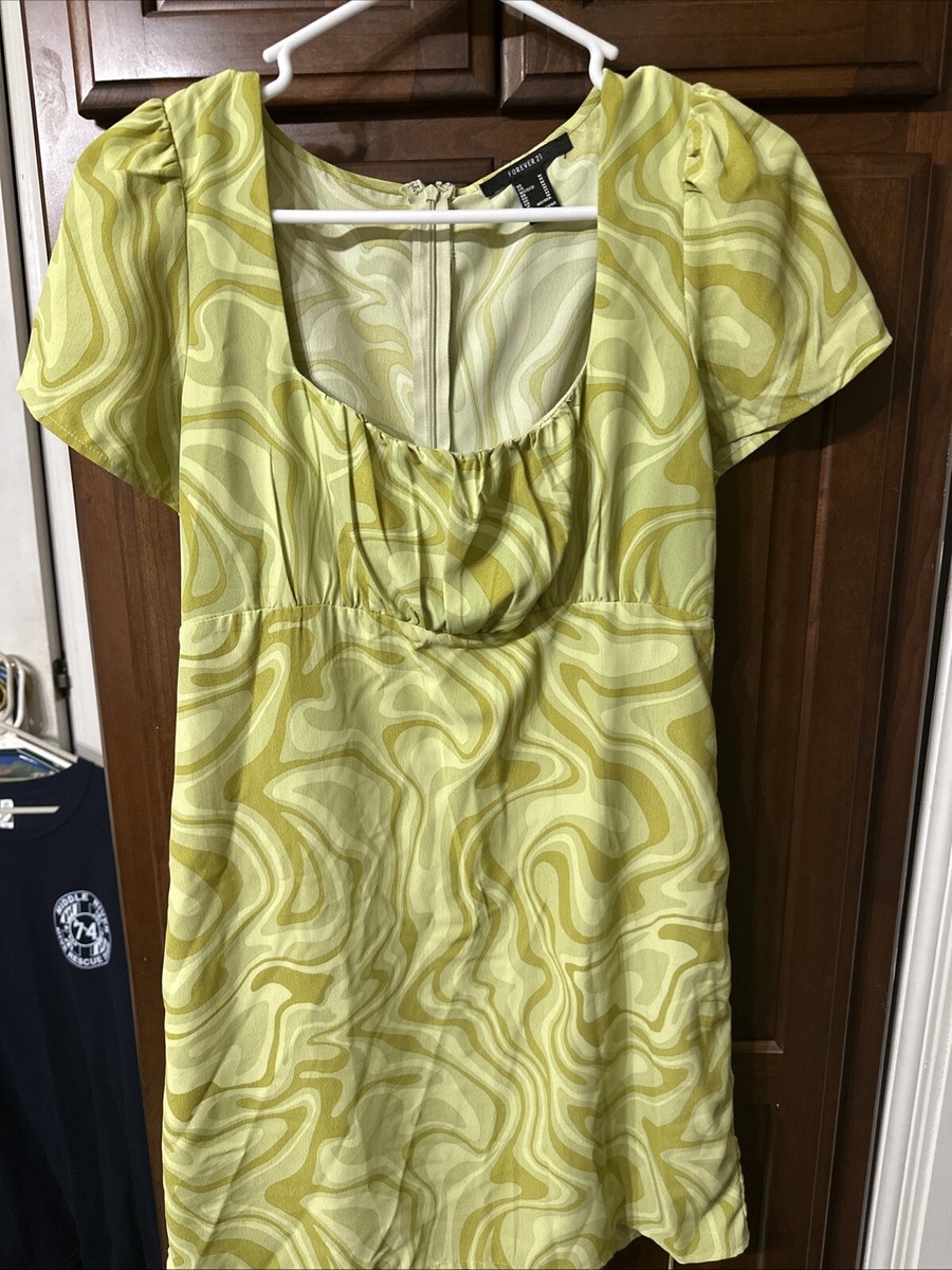 Forever 21 Lime Green Dress Swirl Size Medium | eBay