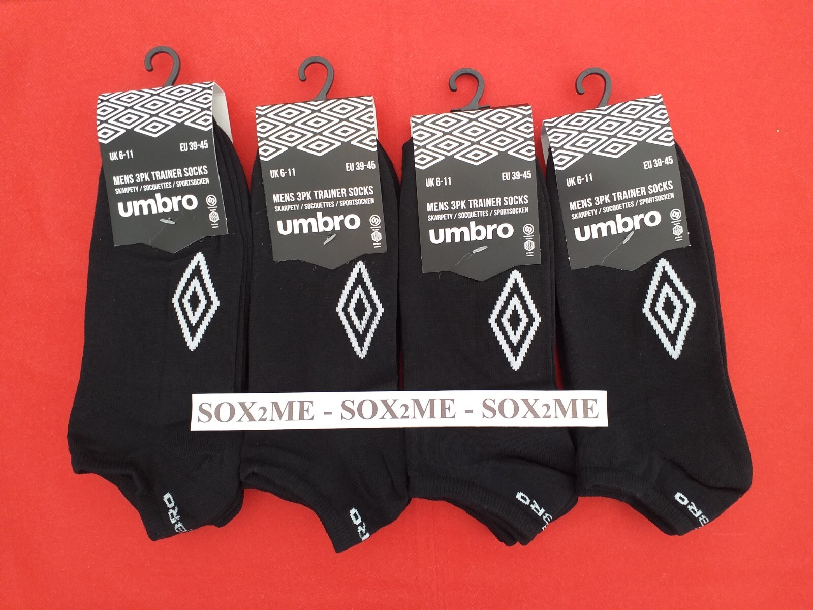 6 PAIRS MENS TRAINER SPORTS SOCKS UMBRO OFFICIAL COTTON BLACK WHITE