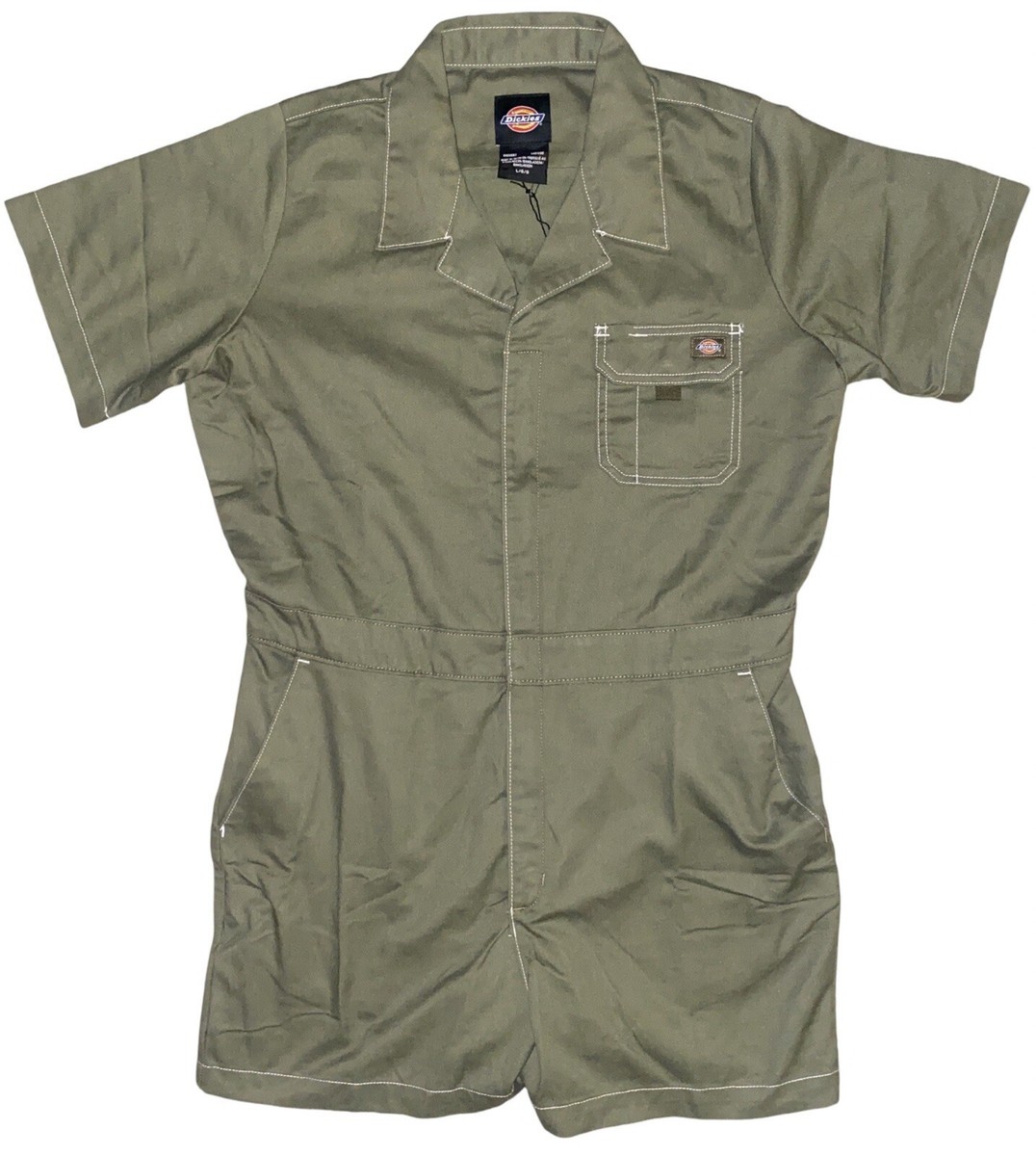DICKIES Women's LARGE Women's Regular Fit Vale Shortalls Olive