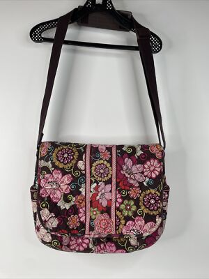 Vera Bradley Mod Floral Messenger Bag Shoulder Bag Adjustable Strap Pink Large 