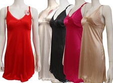 Women's Lingerie Lace Trim Satin Slip Nightwear Sleep Pajamas Robe Nightgown