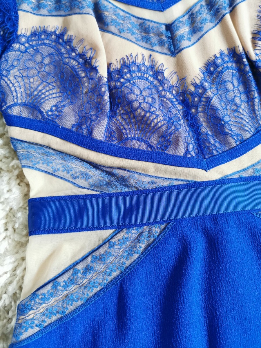 Three Floor Cobalt Blue Lace Mini Dress with Peplum Hem UK6 Three Floor Cobalt Blue Lace Mini Dress with Peplum Hem UK6