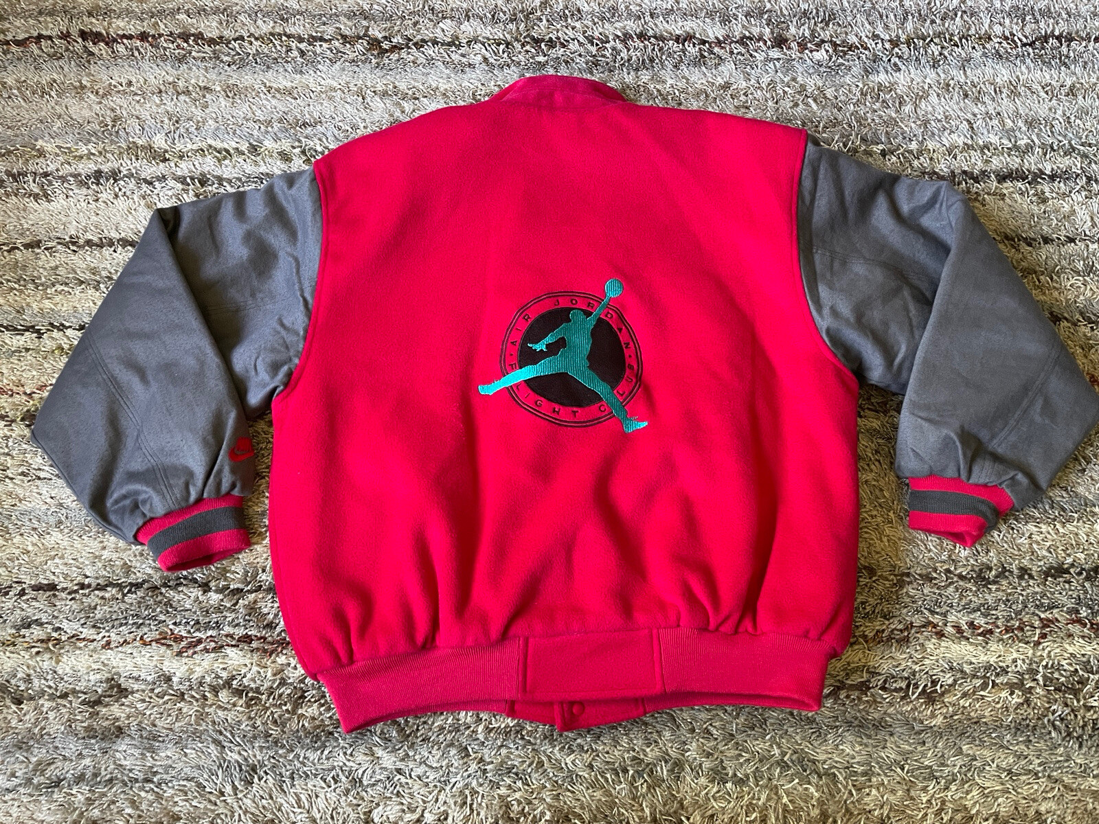 Vintage Nike Air Jordan 1991 Flight Club Wool Jacket Mens M Snap Button Red Gray